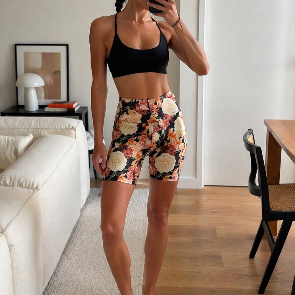 High-Rise Floral Bike Shorts in Black Multi